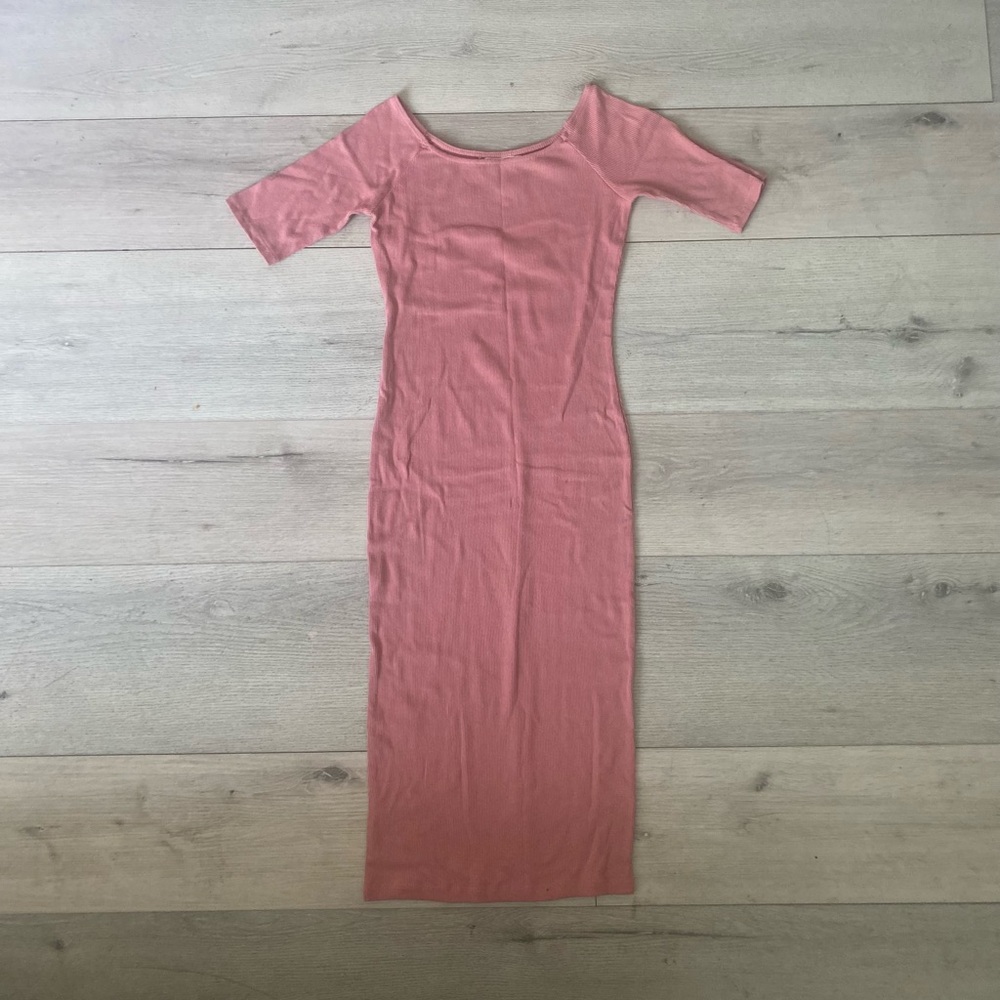 Heart Hips Pink Bodycon Mixi Dress Asymmetrical Neckline Fashion Short Sleeves